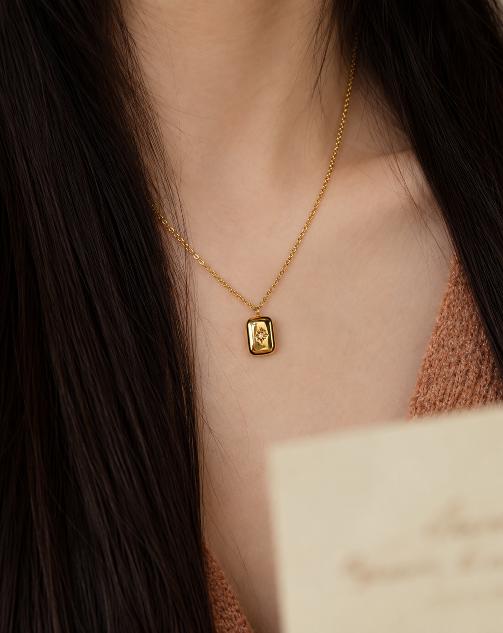 Gold Plated Crystal Rectangle Pendant Necklace for Women - product image 2