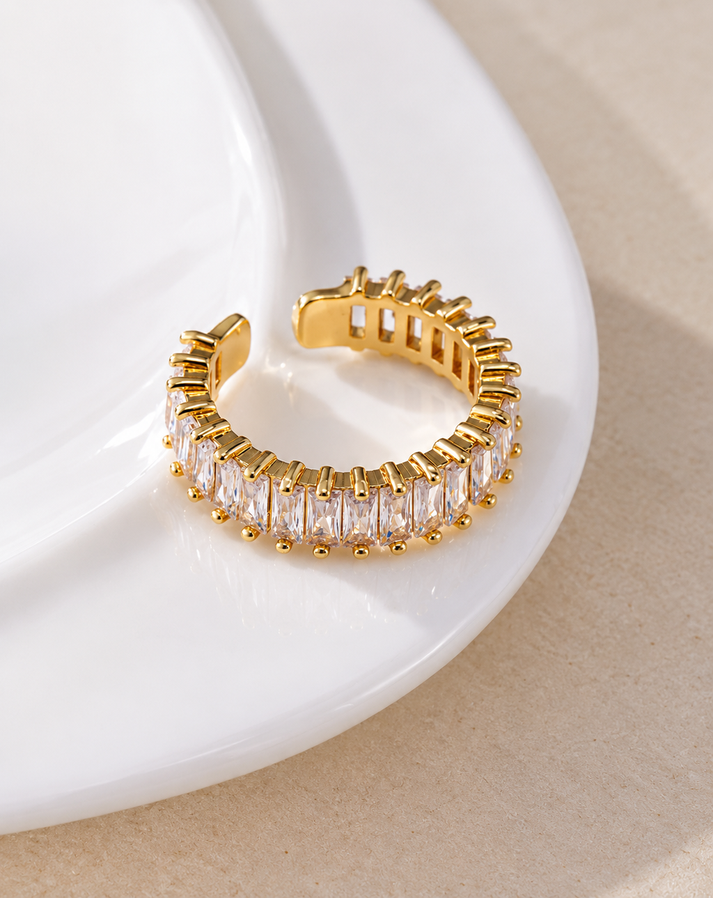 Gold Plated Crystal Baguette Open Ring for Women - product image 3