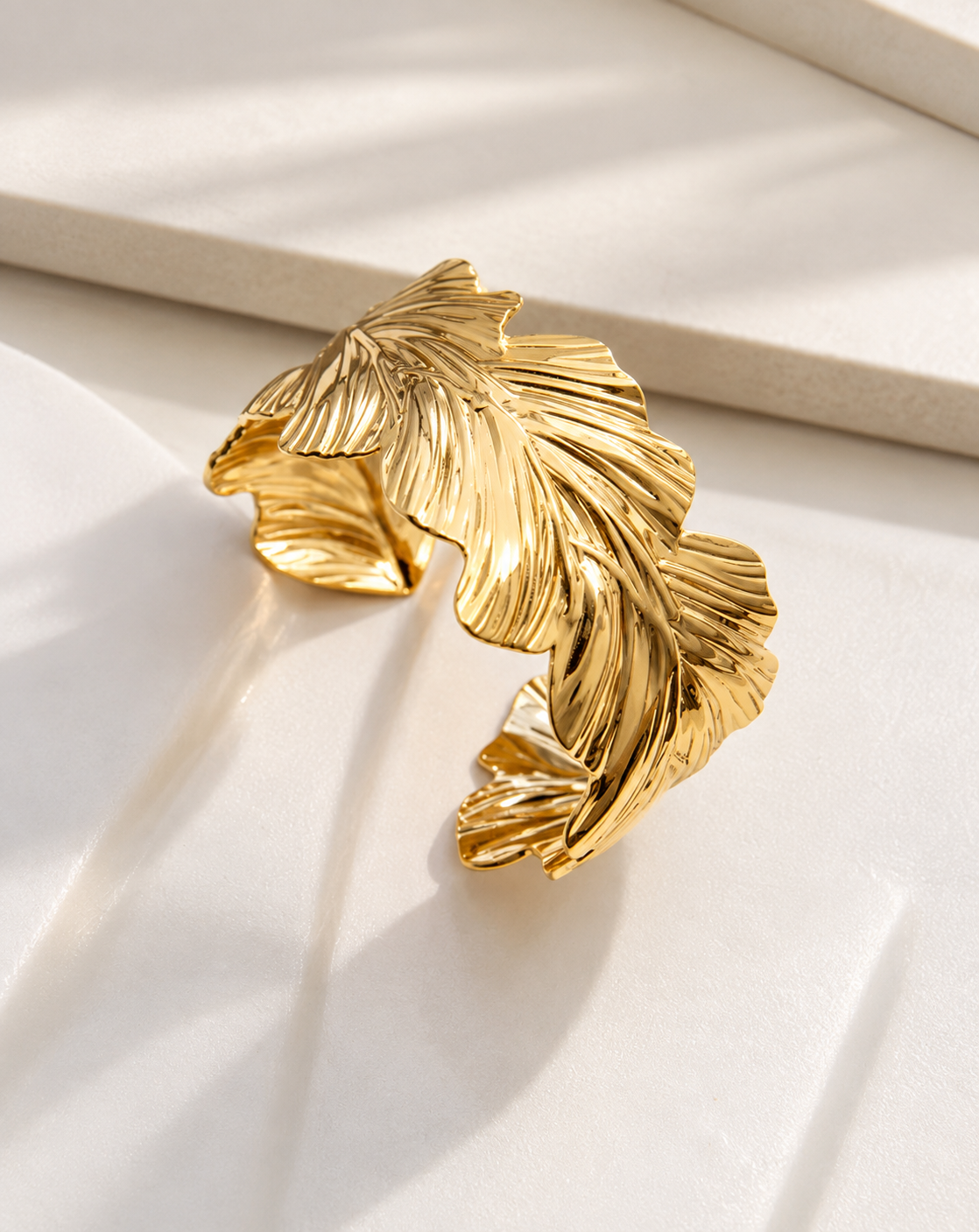 Gold Plated Leaf Sculpted Cuff Bangle for Women - product image 3