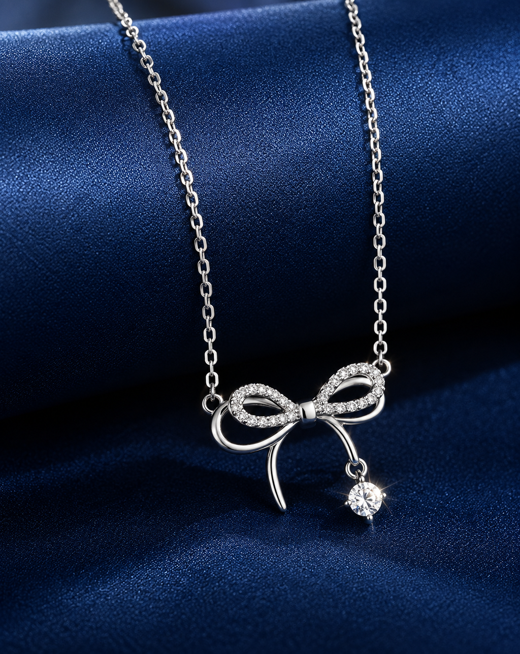 Silver Plated Crystal Bow Pendant Necklace for Women - product image 4