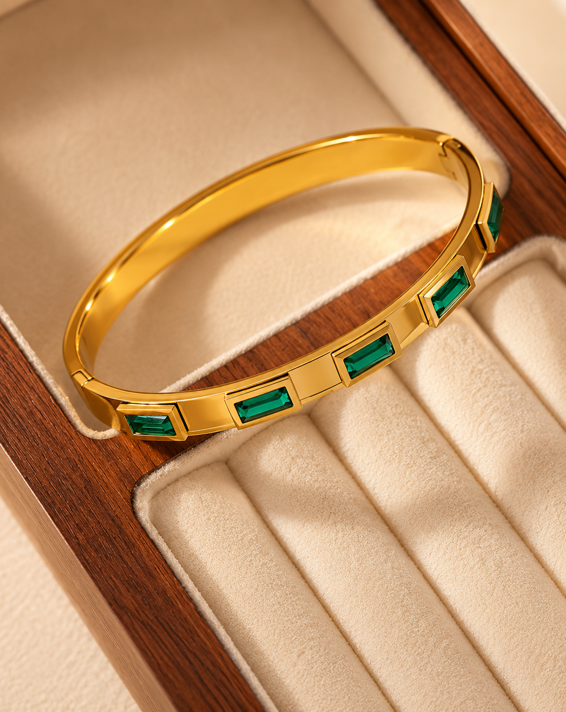 Gold Plated Green Stone Cuff Bangle for Women - product image 4