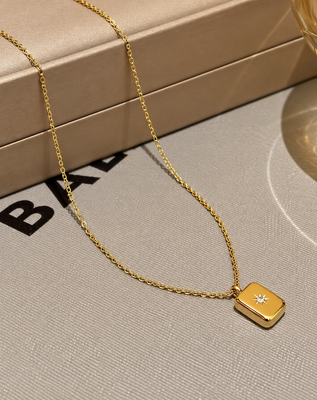 Gold Plated Crystal Rectangle Pendant Necklace for Women - product image 4