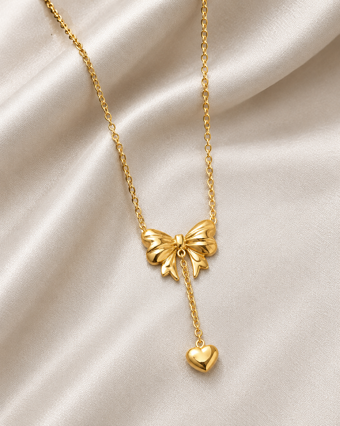 Gold Plated Bow & Heart Pendant Necklace for Women - product image 4
