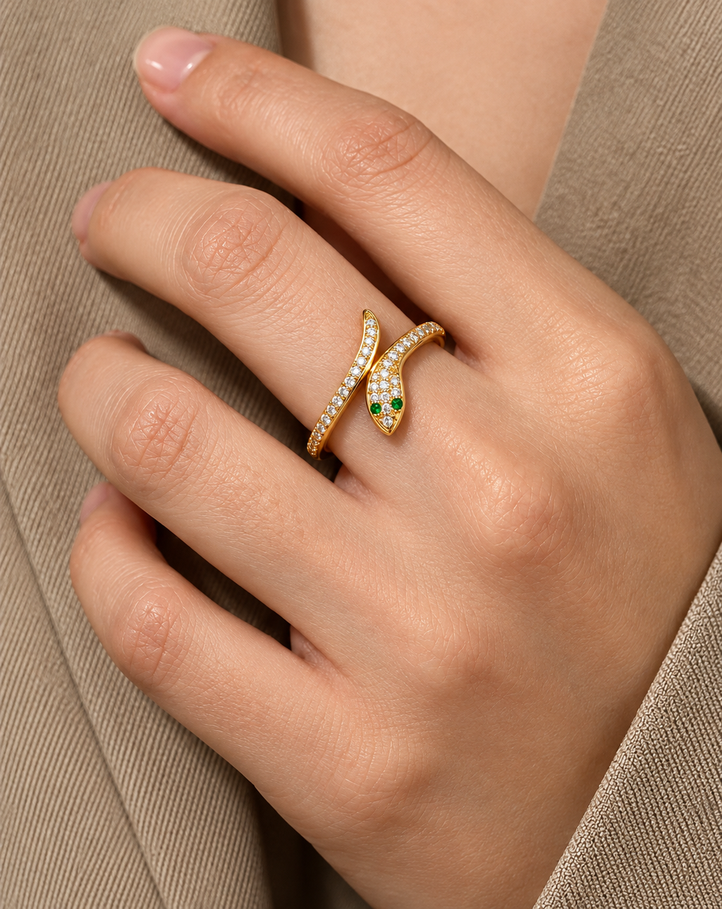 Gold Plated Green Crystal Curved Open Ring for Women - product image 2