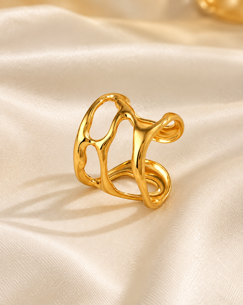 Gold Plated Sculpted Wave Open Statement Ring for Women - product image 4