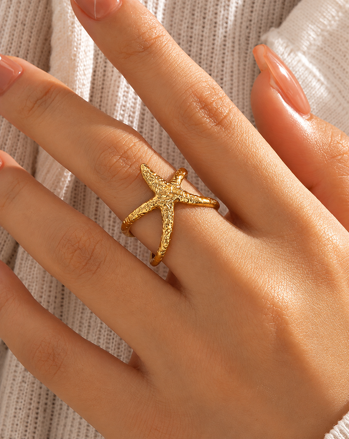 Gold Plated Textured Starfish Open Ring for Women - product image 3
