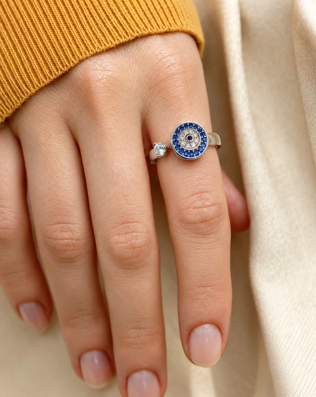 Silver Plated Blue Evil Eye Crystal Open Ring for Women - product image 2