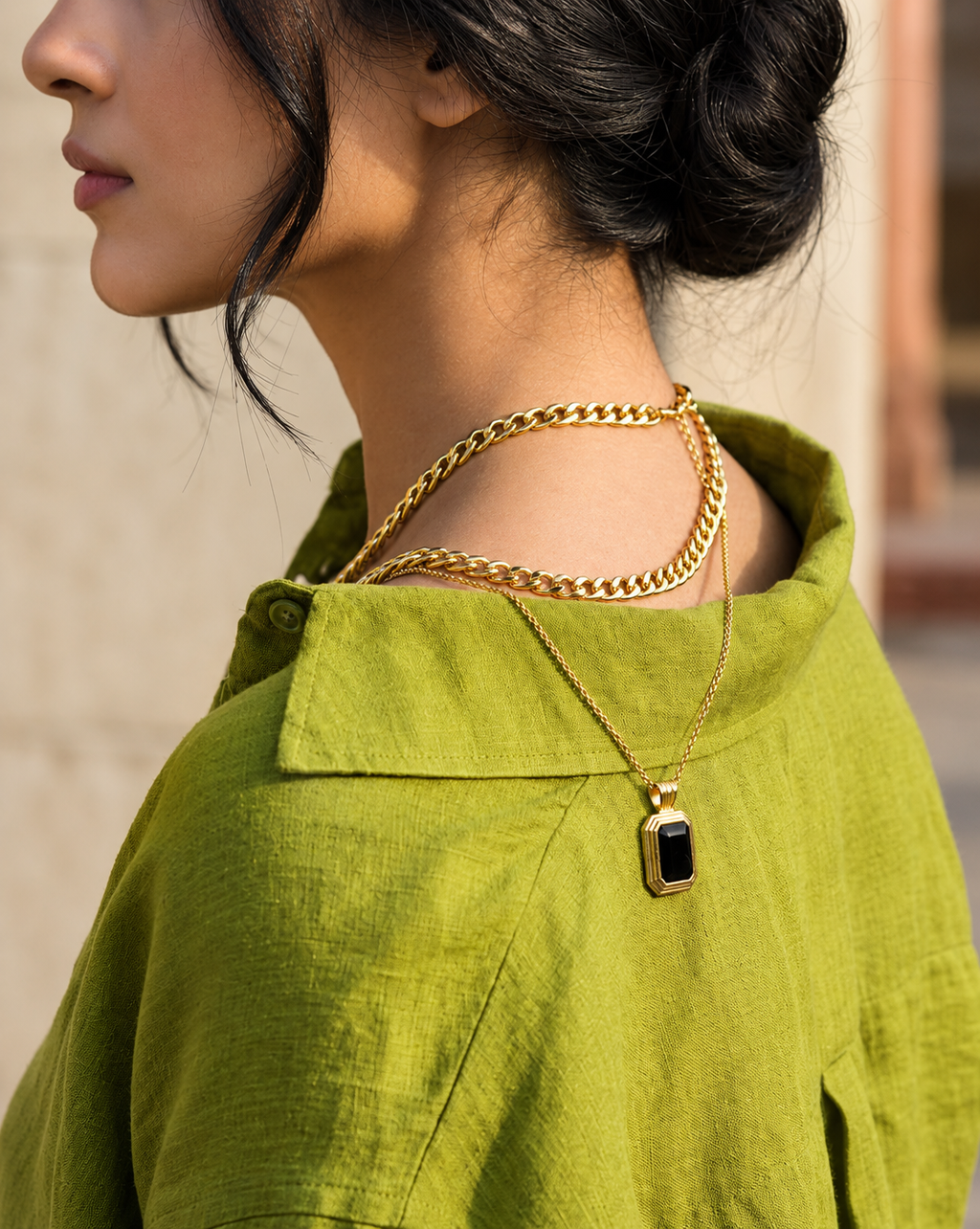 Gold Plated Black Stone Layered Pendant Necklace for Women - product image 3