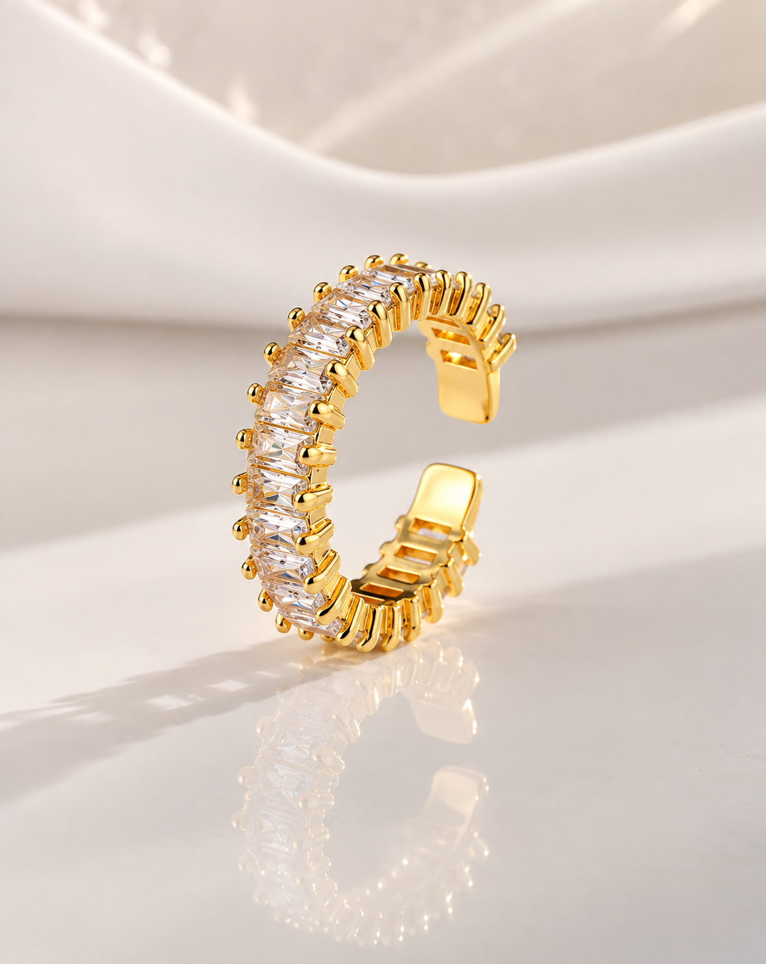 Gold Plated Crystal Baguette Open Ring for Women - product image 4