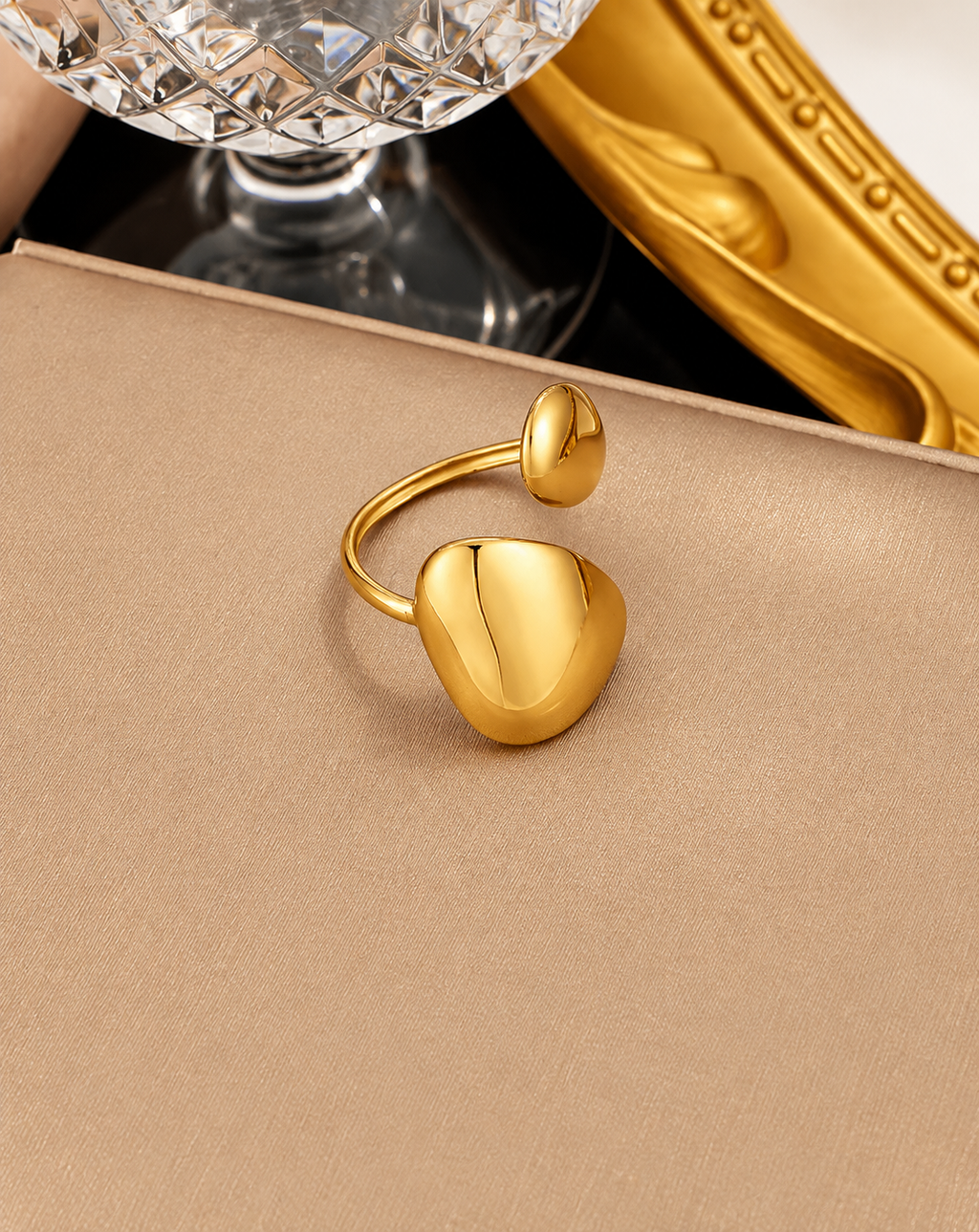 Gold Plated Sculpted Double Teardrop Open Ring for Women - product image 3