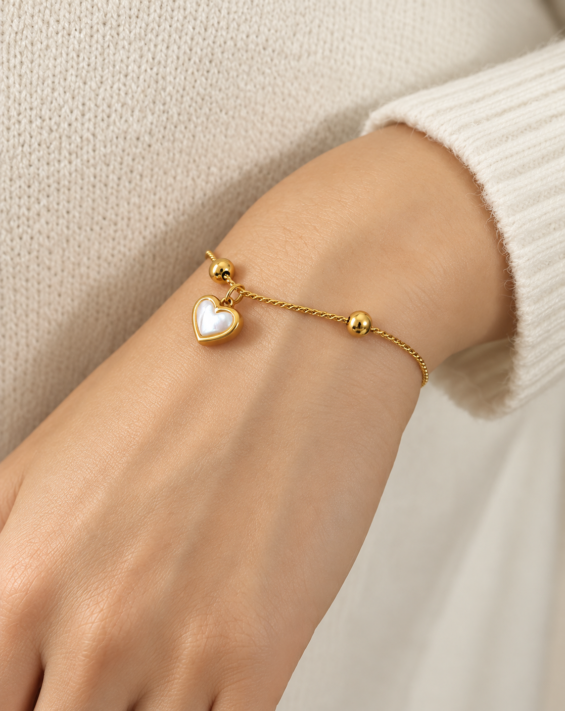Gold Plated White Heart Beaded Slider Bracelet for Women - product image 2