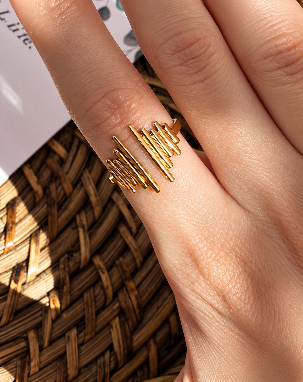 Gold Plated Red & Green Floral Open Ring for Women - product image 2