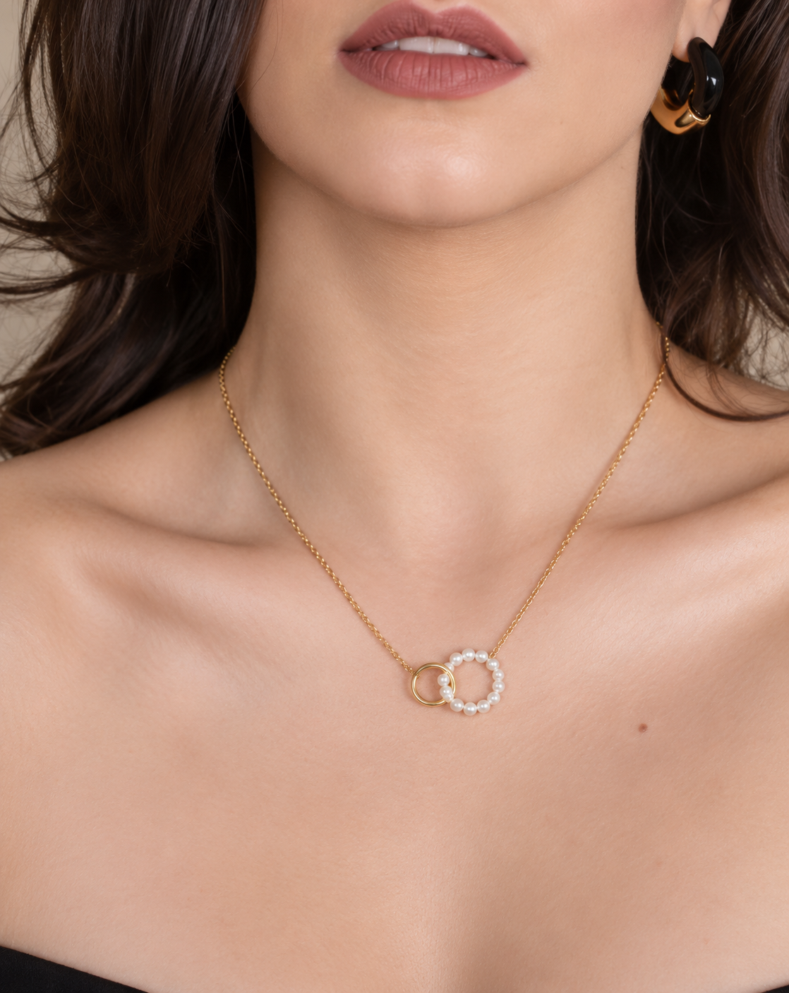 Gold Plated Pearl Ring Pendant Necklace for Women - product image 2