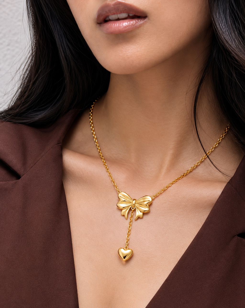 Gold Plated Bow & Heart Pendant Necklace for Women - product image 2