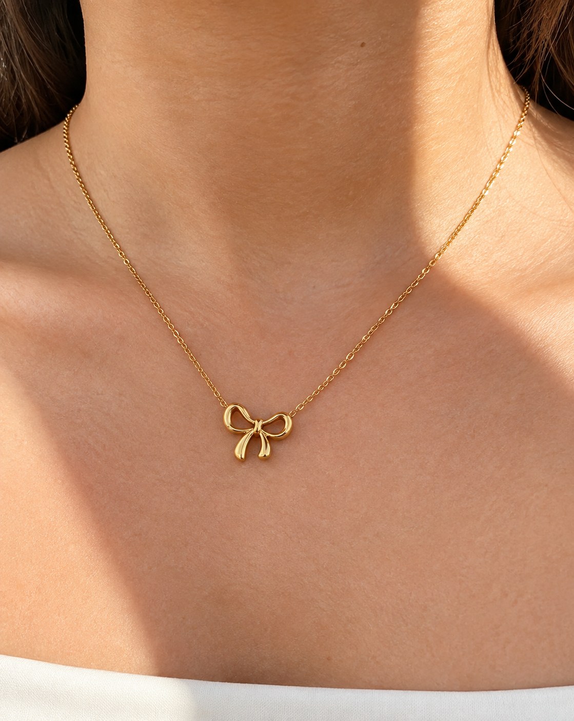 Gold Plated Bow Pendant Ball Chain Necklace for Women - product image 2