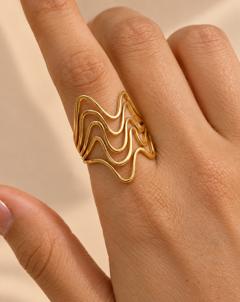Gold Plated Sculpted Wave Open Statement Ring for Women - product image 3