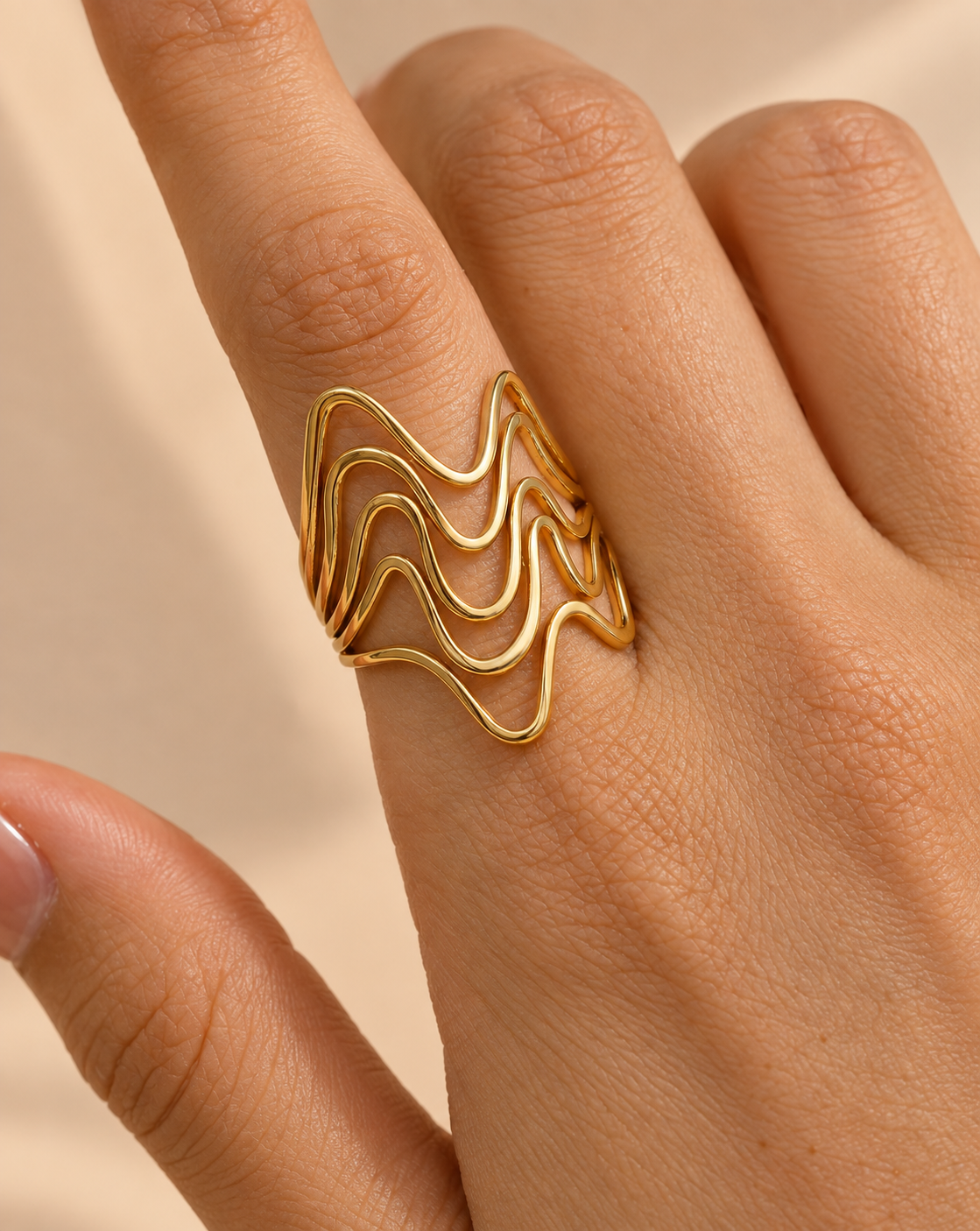 Gold Plated Sculpted Wave Open Statement Ring for Women - product image 3