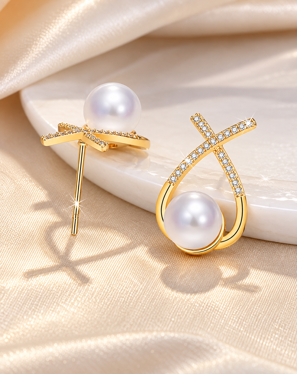Gold Plated Pearl Crystal Drop Earrings for Women - product image 3