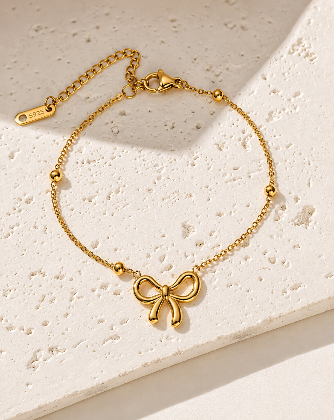 Gold Plated Bow Charm Beaded Bracelet for Women - product image 3