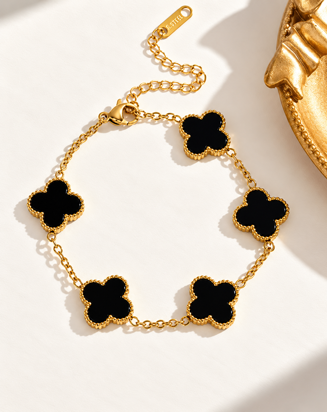 Rose Gold Plated Black Clover Link Bracelet for Women - product image 4