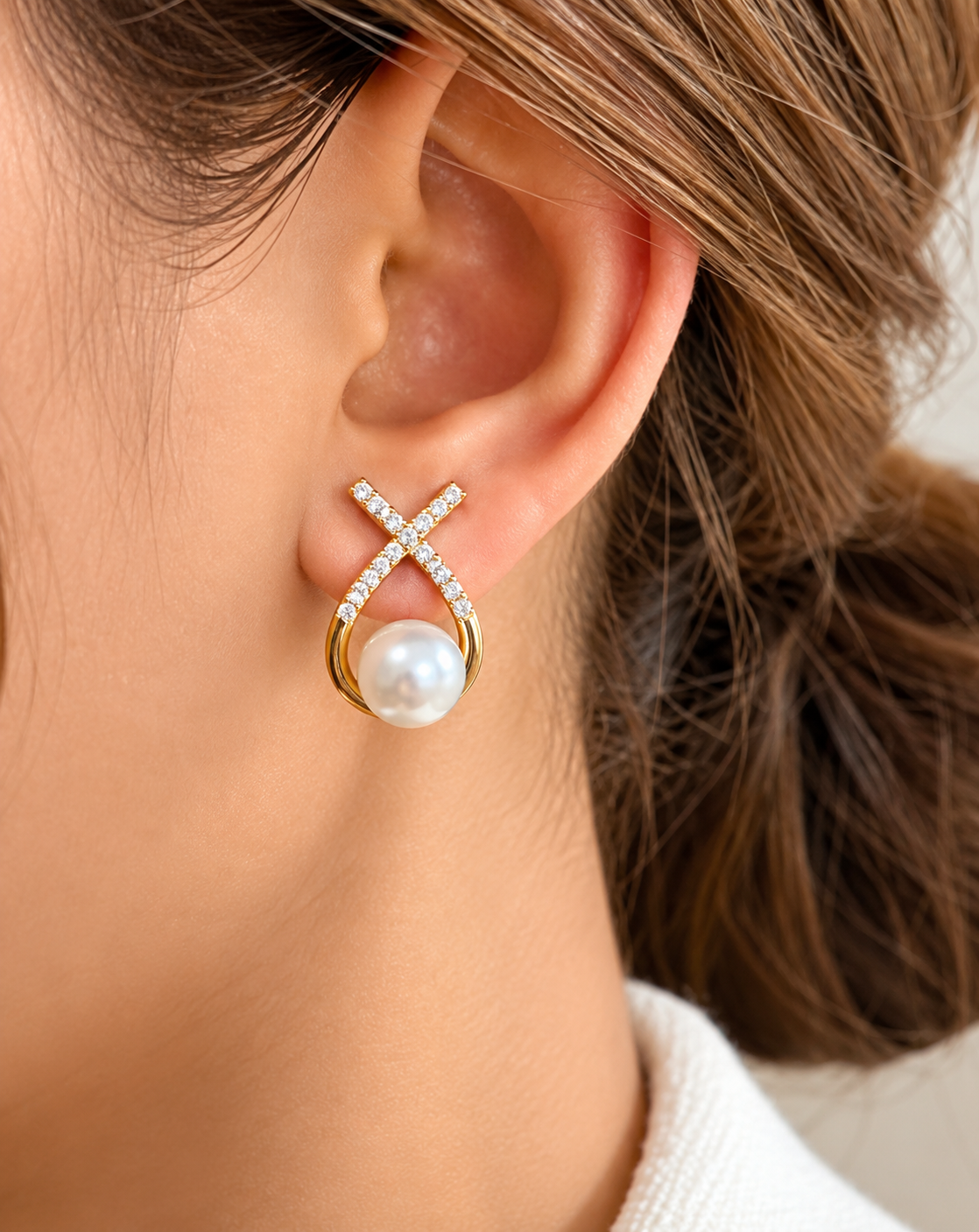 Gold Plated Pearl Crystal Drop Earrings for Women - product image 2
