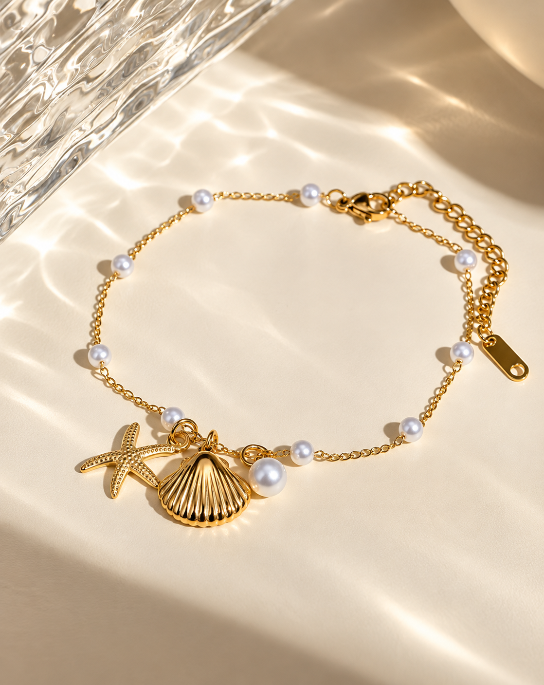 Gold Plated Pearl Starfish & Shell Charm Bracelet for Women - product image 3