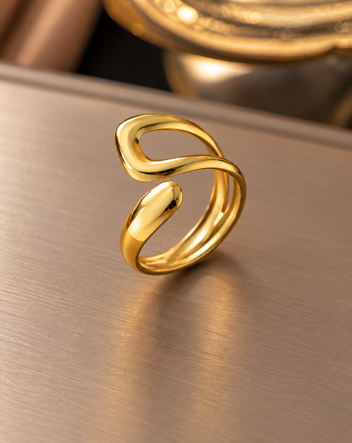 Gold Plated Sculpted Infinity Wave Open Ring for Women - product image 3