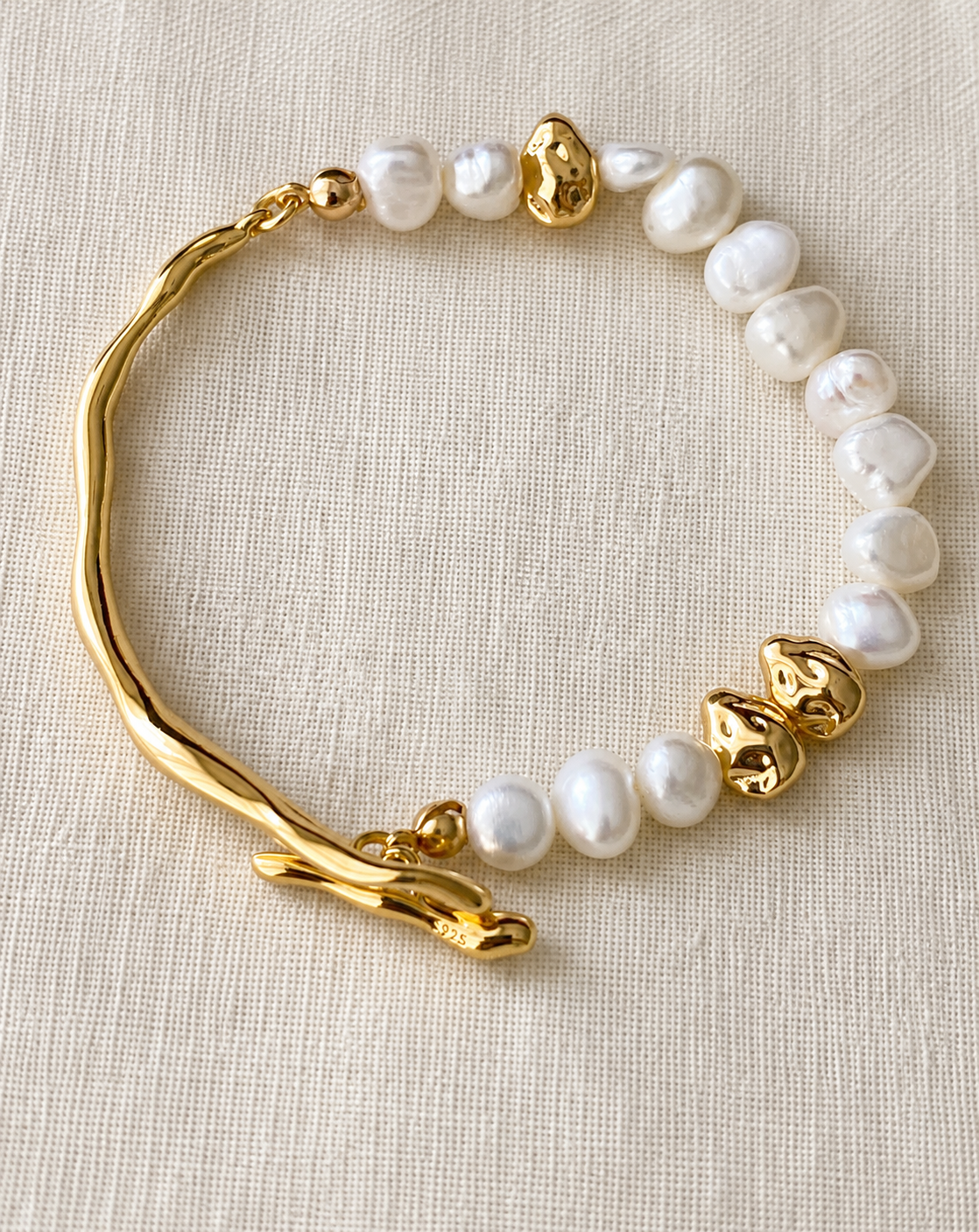 Gold-Tone Pearl Bracelet | Electroplated Copper for Women