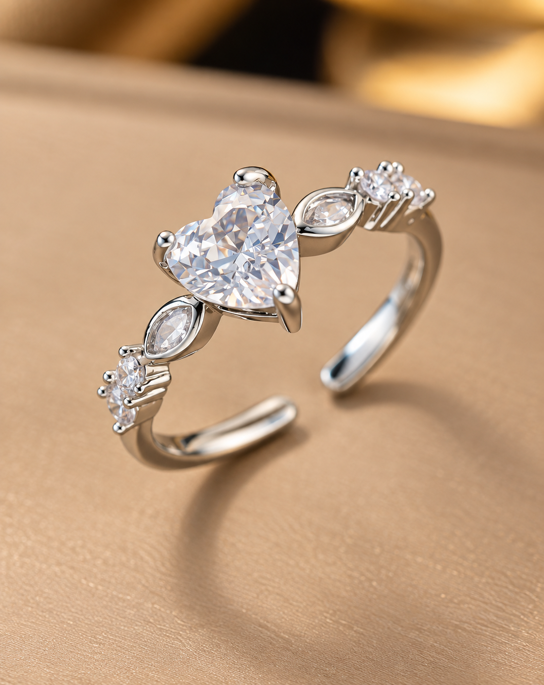 Silver Plated Heart Crystal Open Statement Ring for Women - product image 3