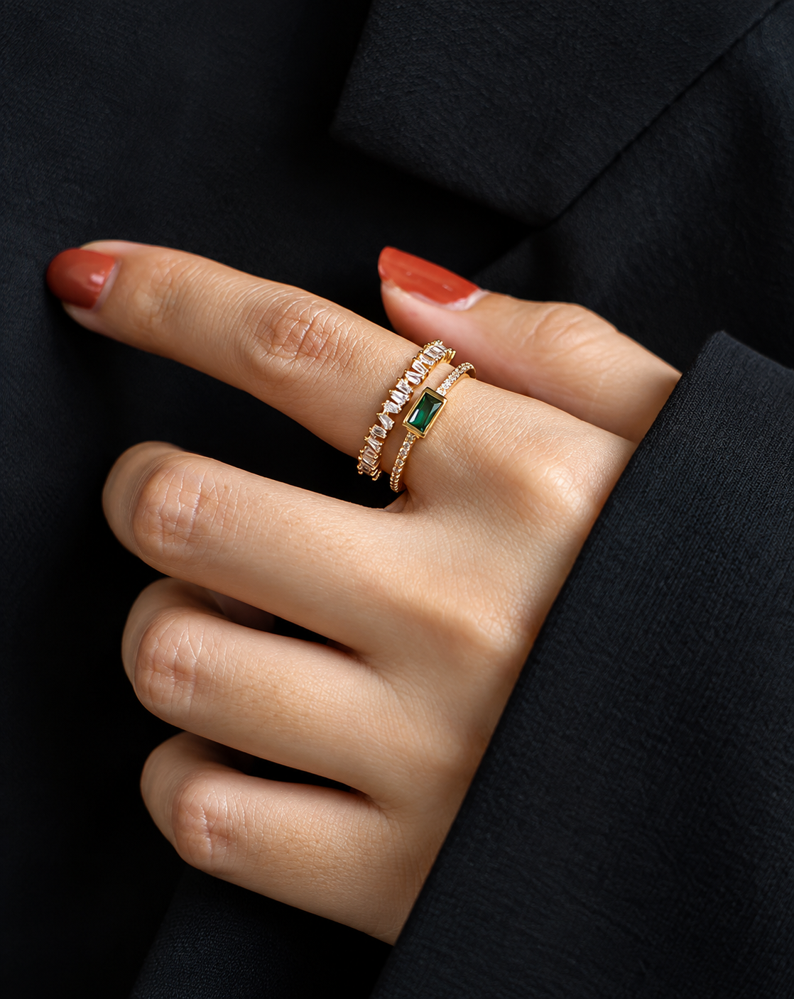 Gold Plated Green Crystal Double Band Ring for Women - product image 2