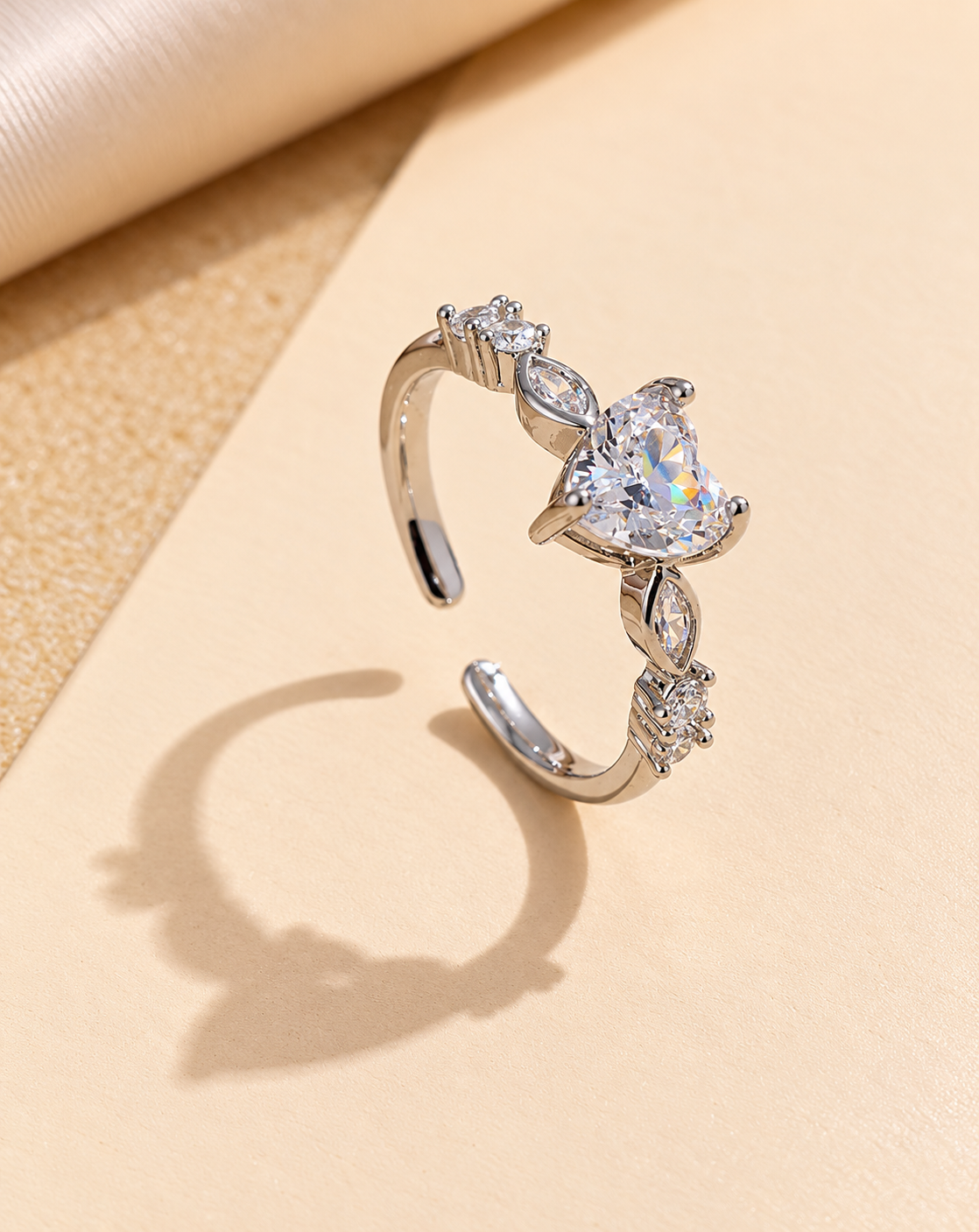 Silver Plated Heart Crystal Open Statement Ring for Women - product image 4