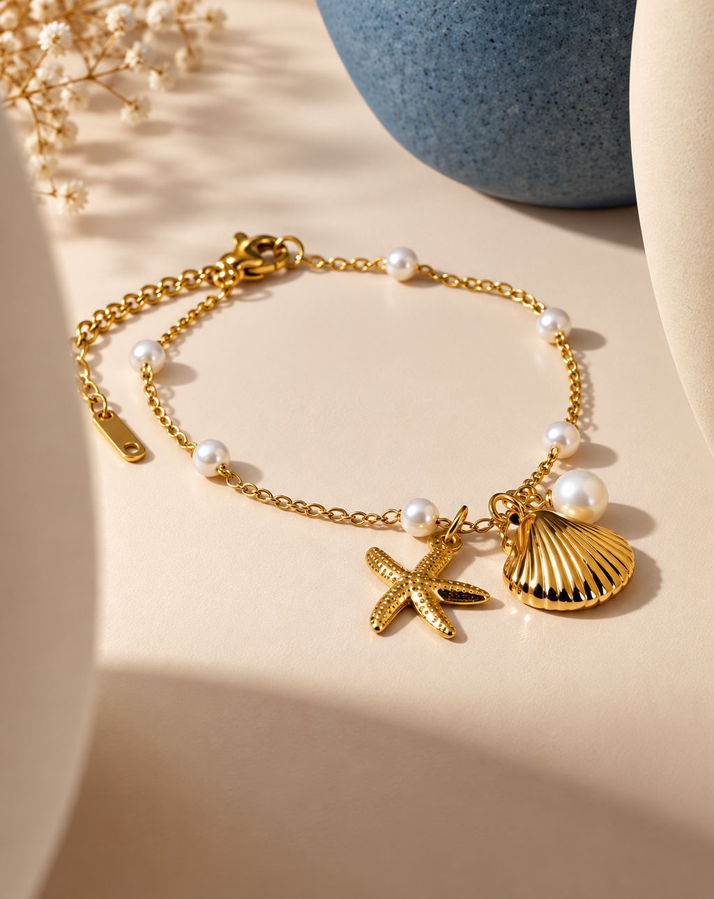 Gold Plated Pearl Starfish & Shell Charm Bracelet for Women - product image 4