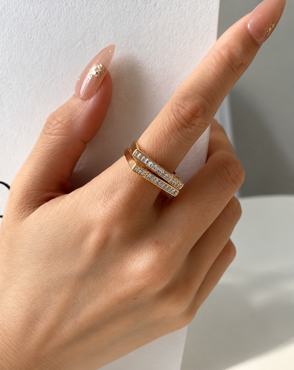 Gold Plated Double Bar Crystal Open Ring for Women - product image 3
