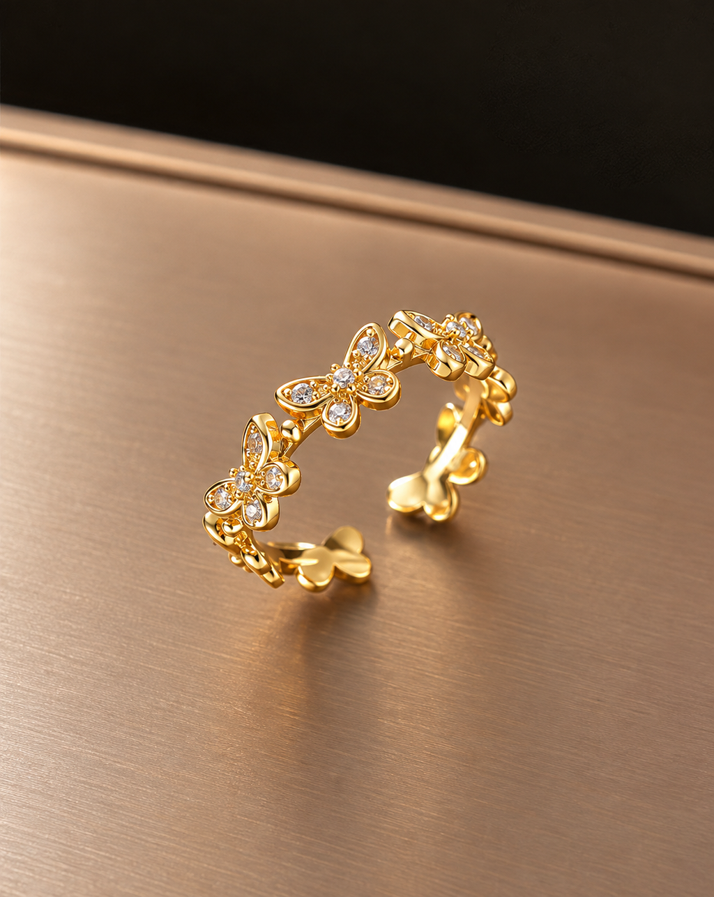 Gold Plated Crystal Butterfly Floral Open Ring for Women - product image 4