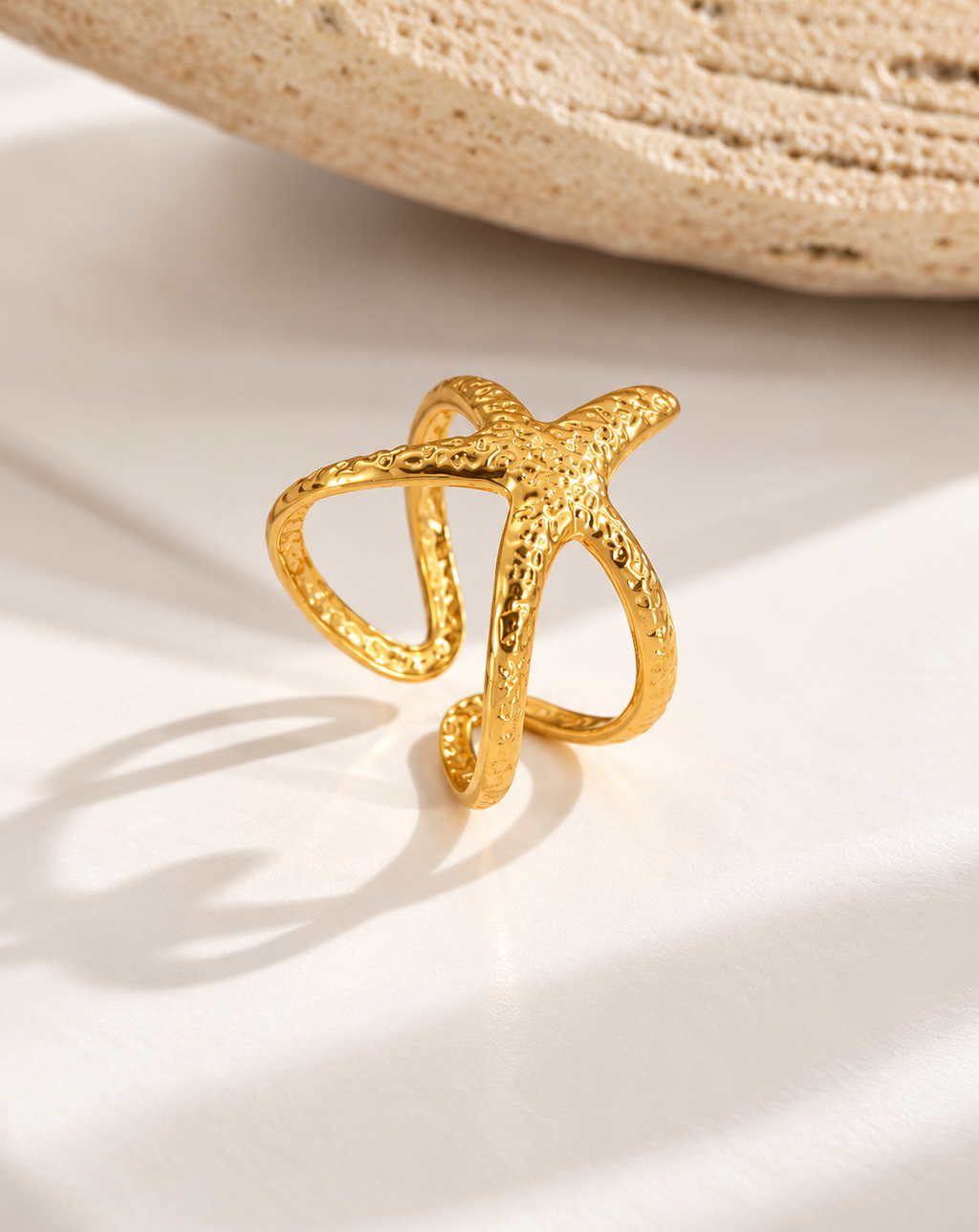 Gold Plated Textured Starfish Open Ring for Women - product image 4