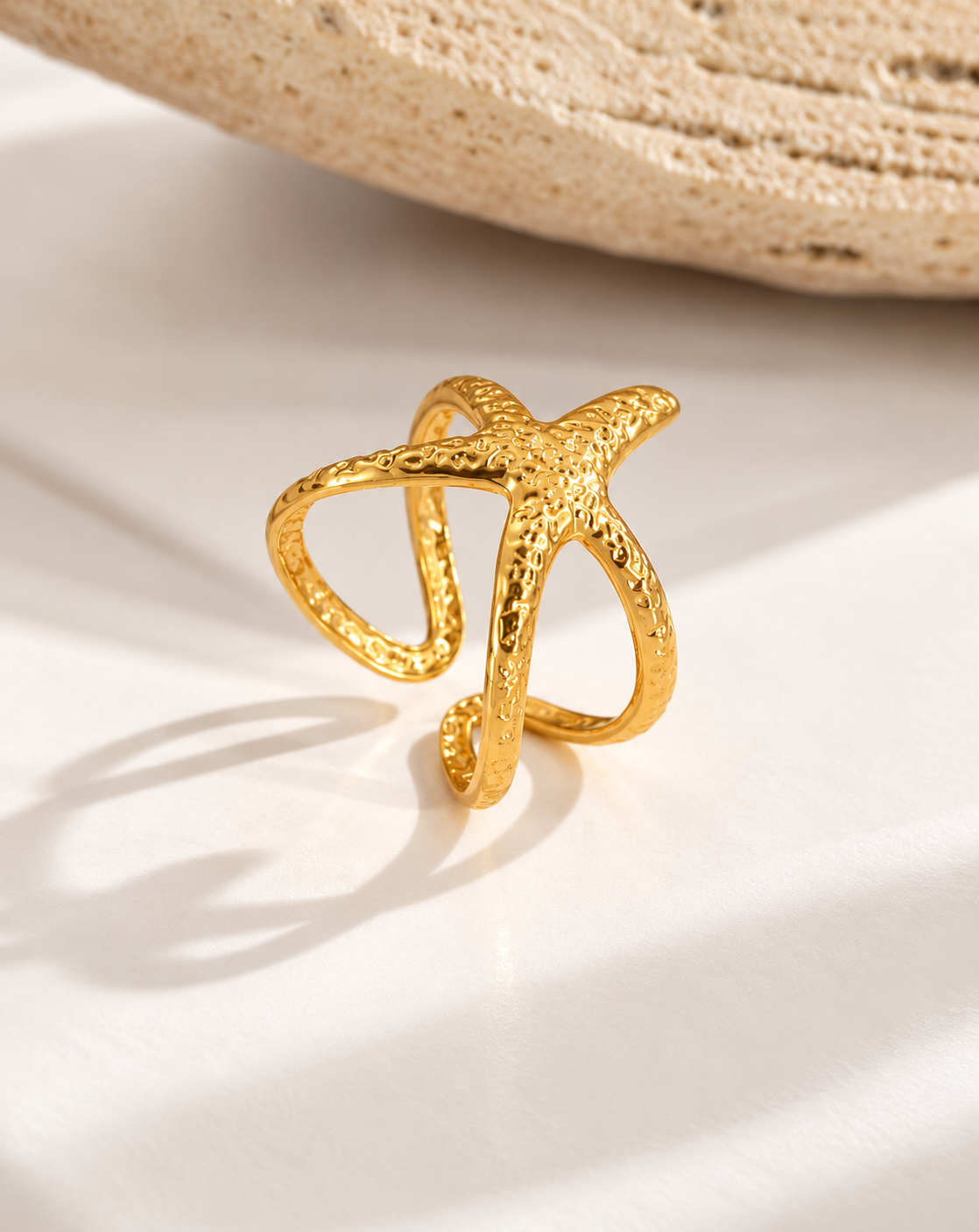 Gold Plated Textured Starfish Open Ring for Women - product image 4