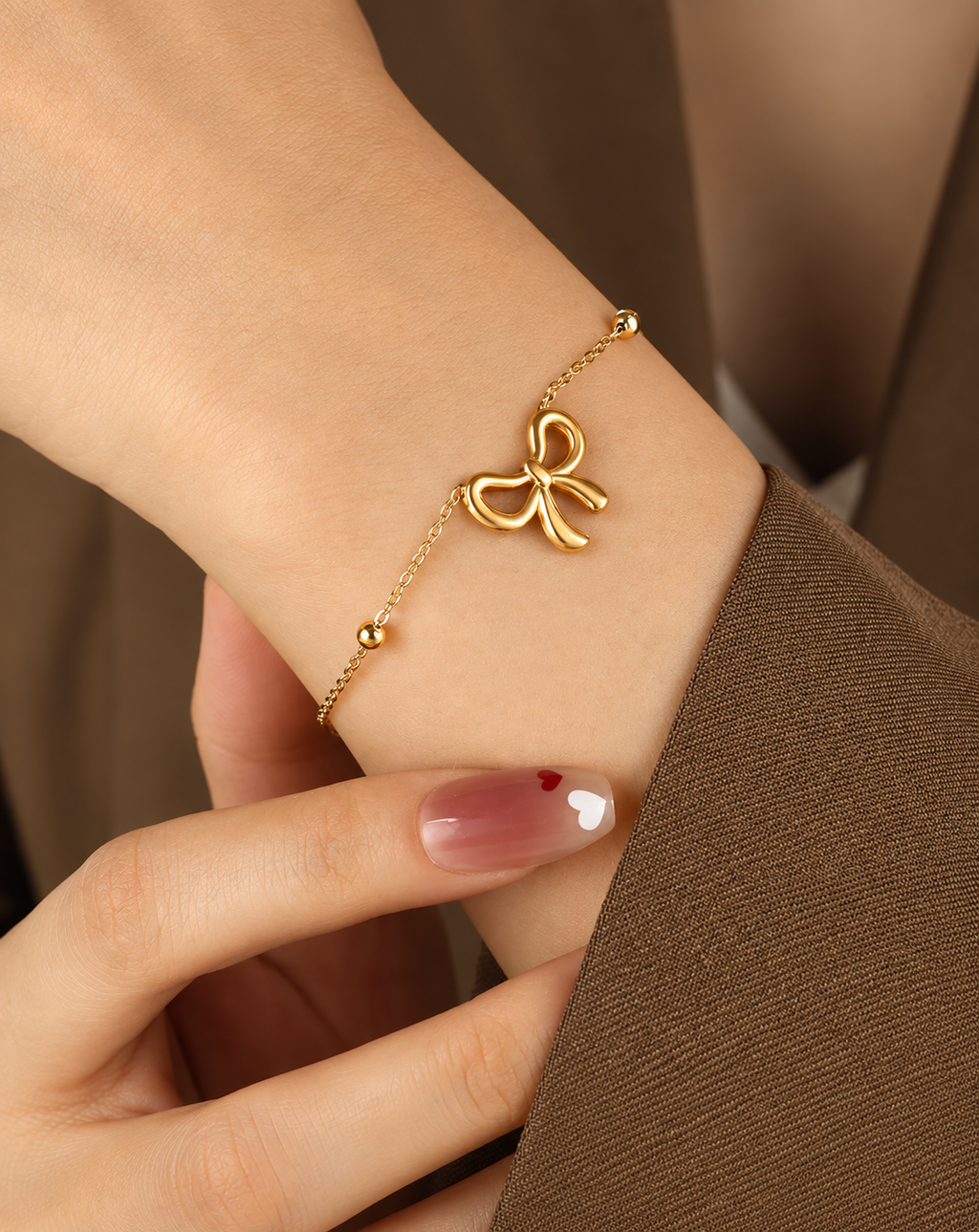 Gold Plated Bow Charm Beaded Bracelet for Women - product image 2