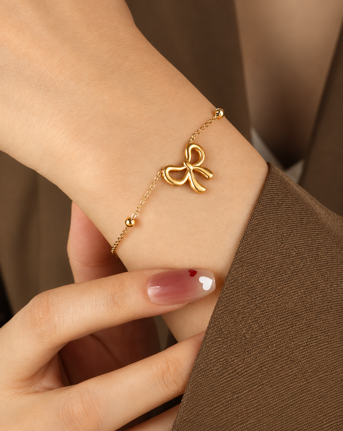 Gold Plated Bow Charm Beaded Bracelet for Women - product image 2