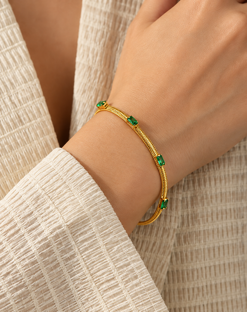Gold Plated Green Crystal Double Chain Bracelet for Women - product image 2