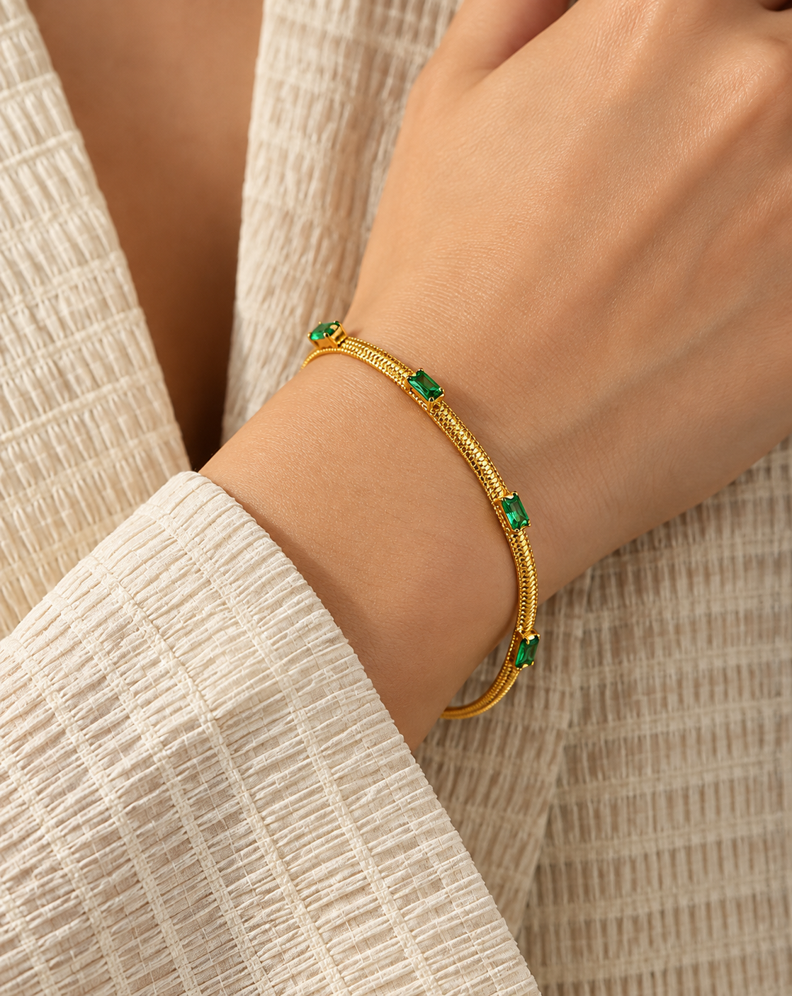Gold Plated Green Crystal Double Chain Bracelet for Women - product image 2