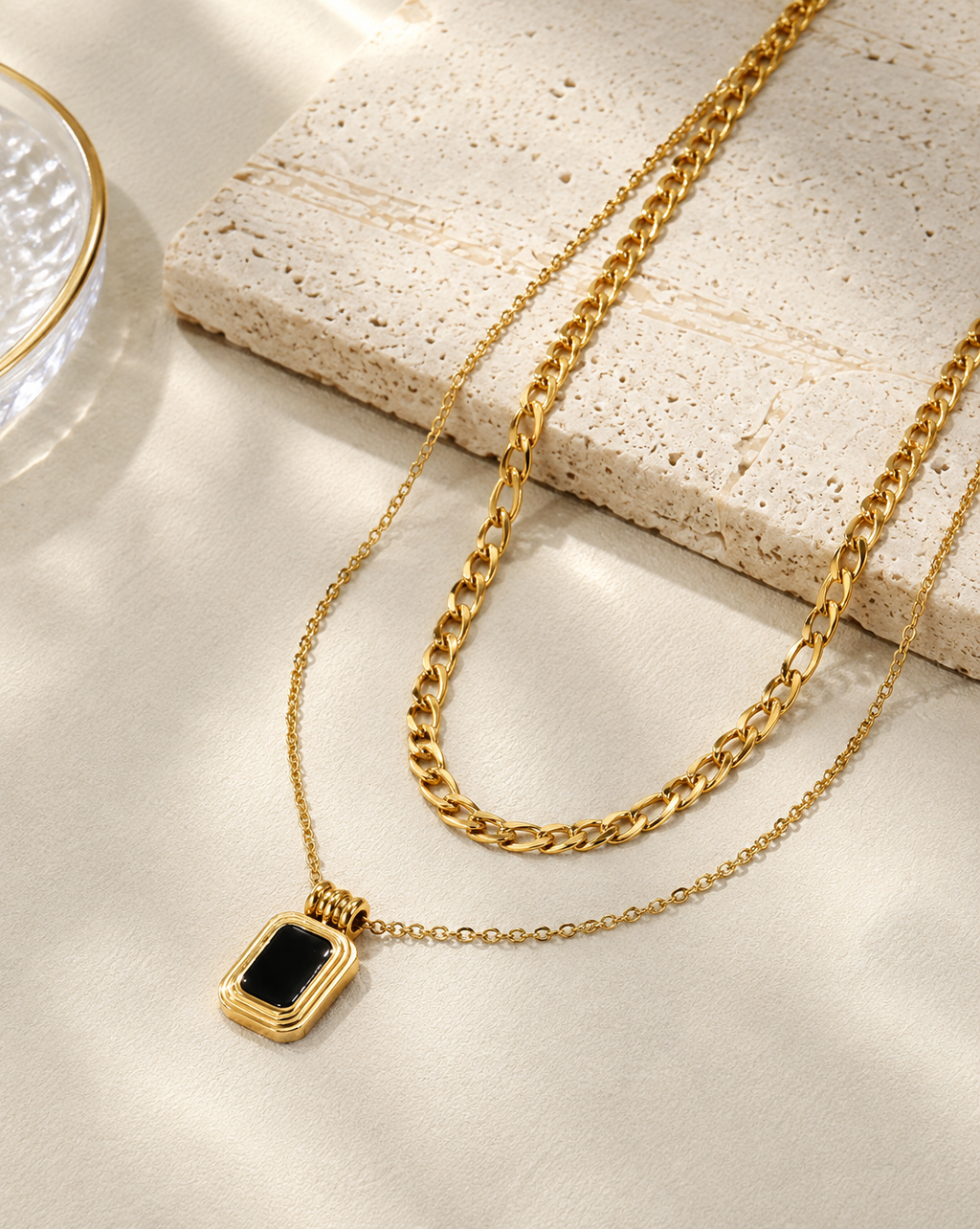 Gold Plated Black Stone Layered Pendant Necklace for Women - product image 5