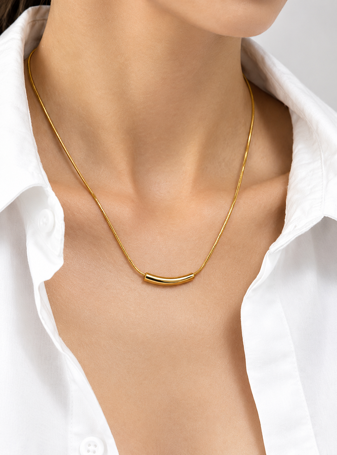 Gold Plated Curved Bar Pendant Necklace for Women - product image 3