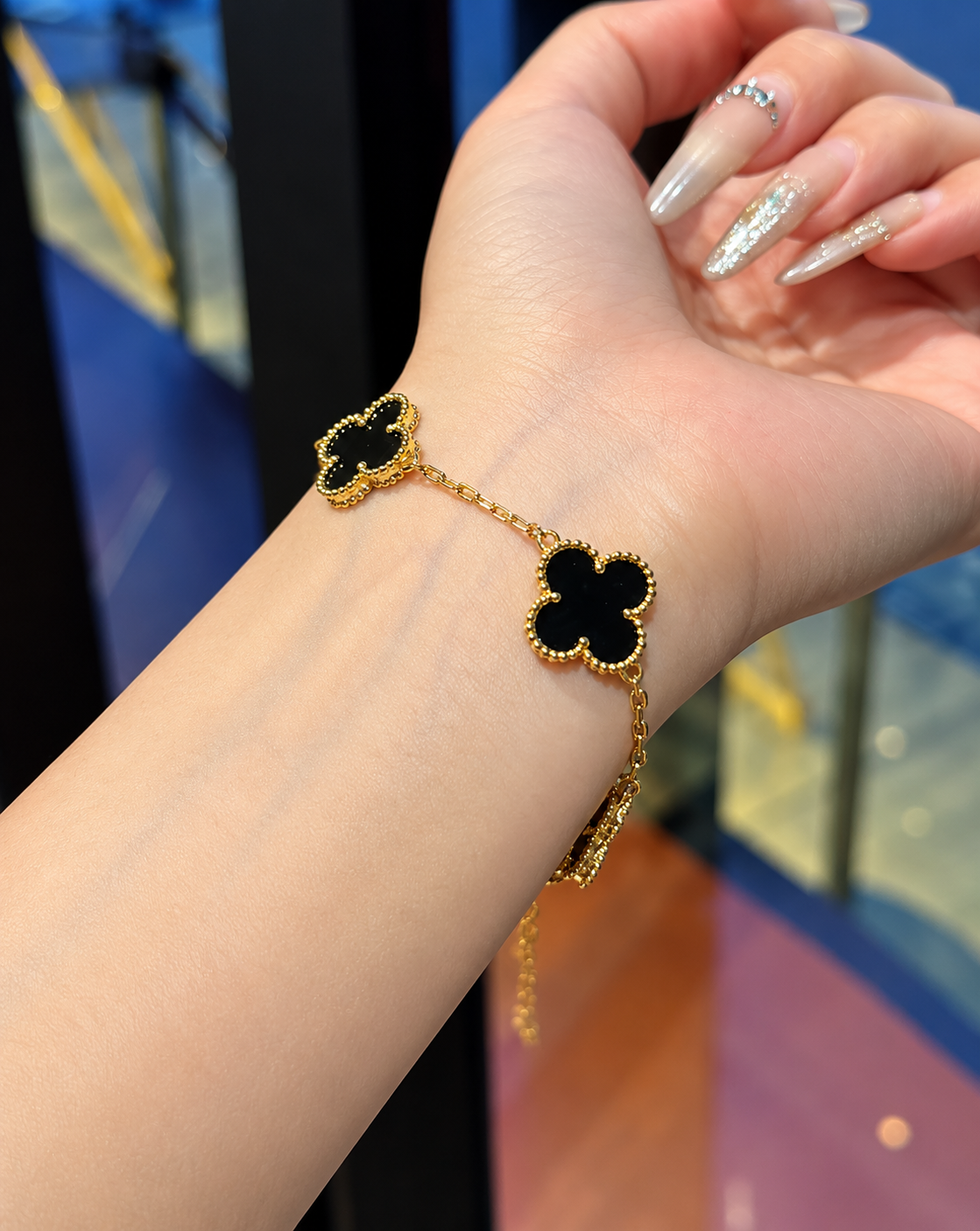 Rose Gold Plated Black Clover Link Bracelet for Women - product image 2