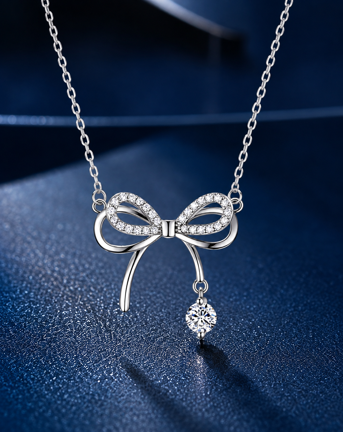 Silver Plated Crystal Bow Pendant Necklace for Women - product image 3