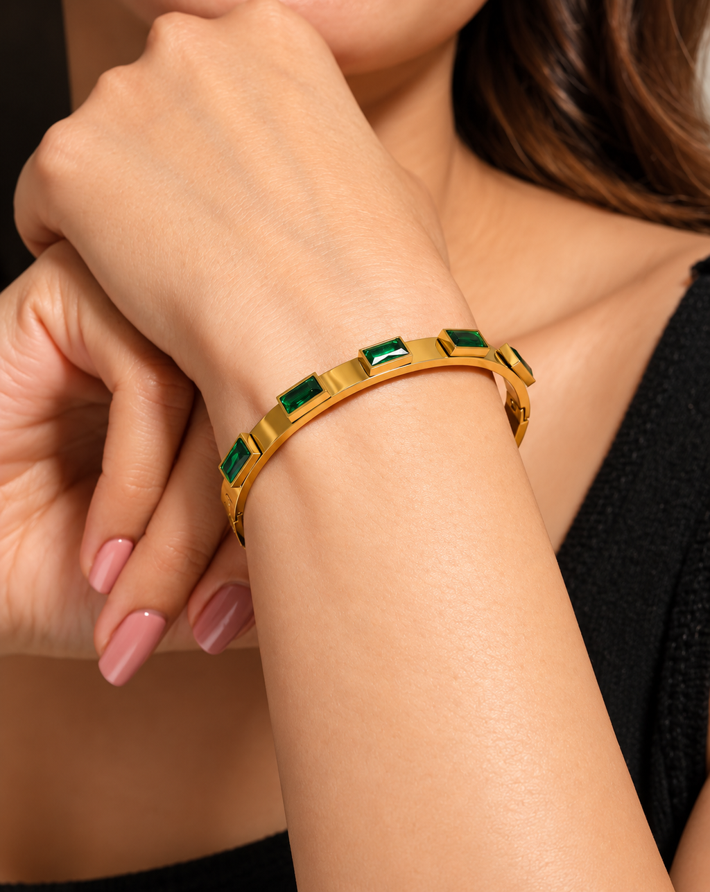 Gold Plated Green Stone Cuff Bangle for Women - product image 2