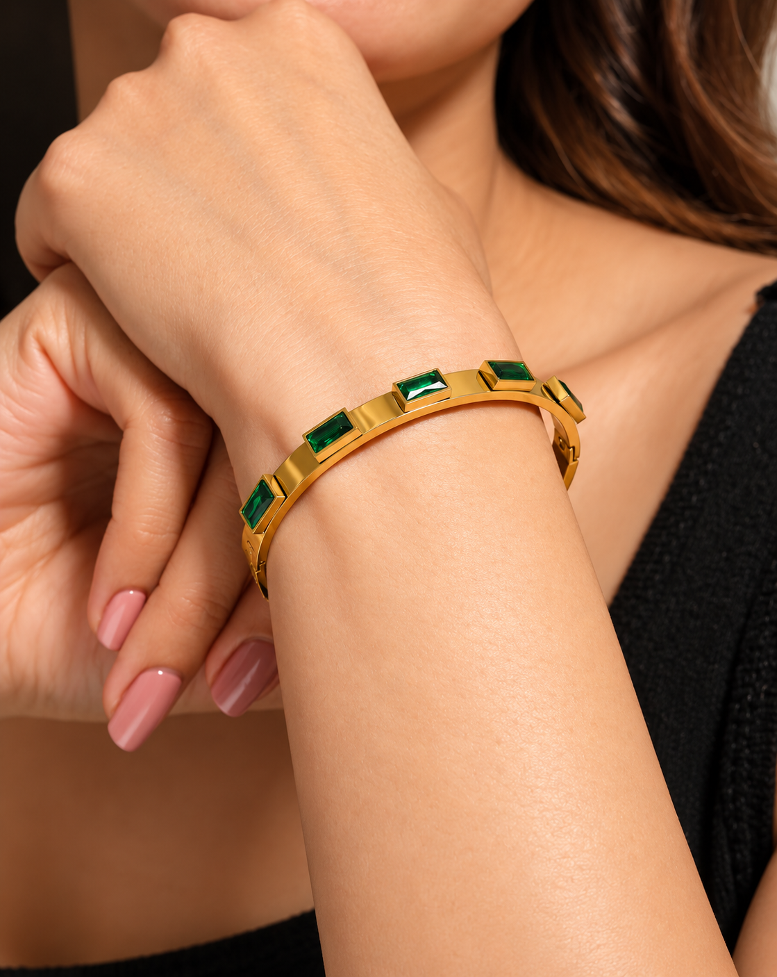 Gold Plated Green Stone Cuff Bangle for Women - product image 2