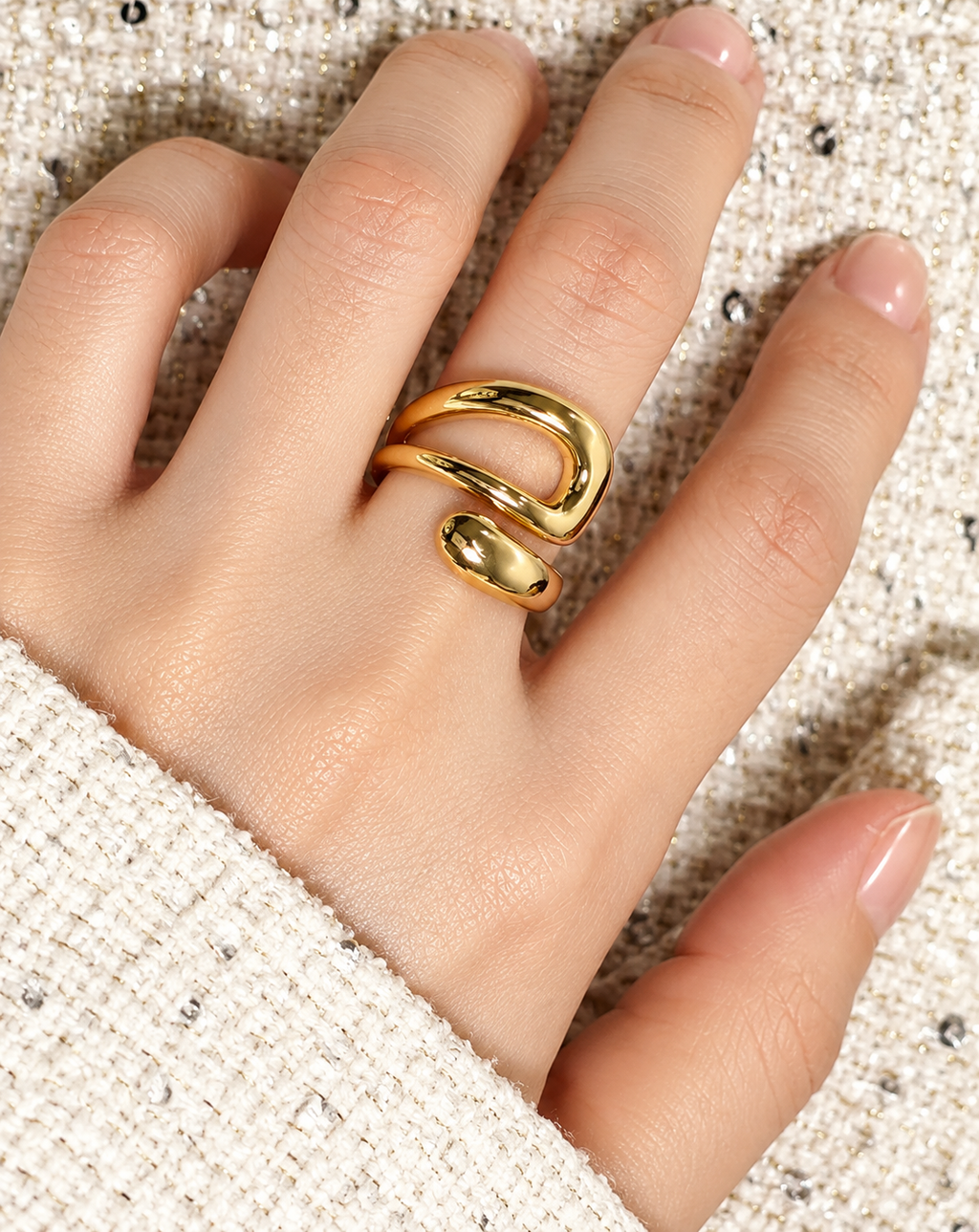 Gold Plated Sculpted Infinity Wave Open Ring for Women - product image 2