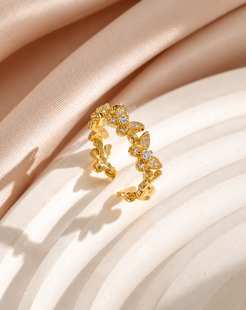 Gold Plated Crystal Butterfly Floral Open Ring for Women - product image 3
