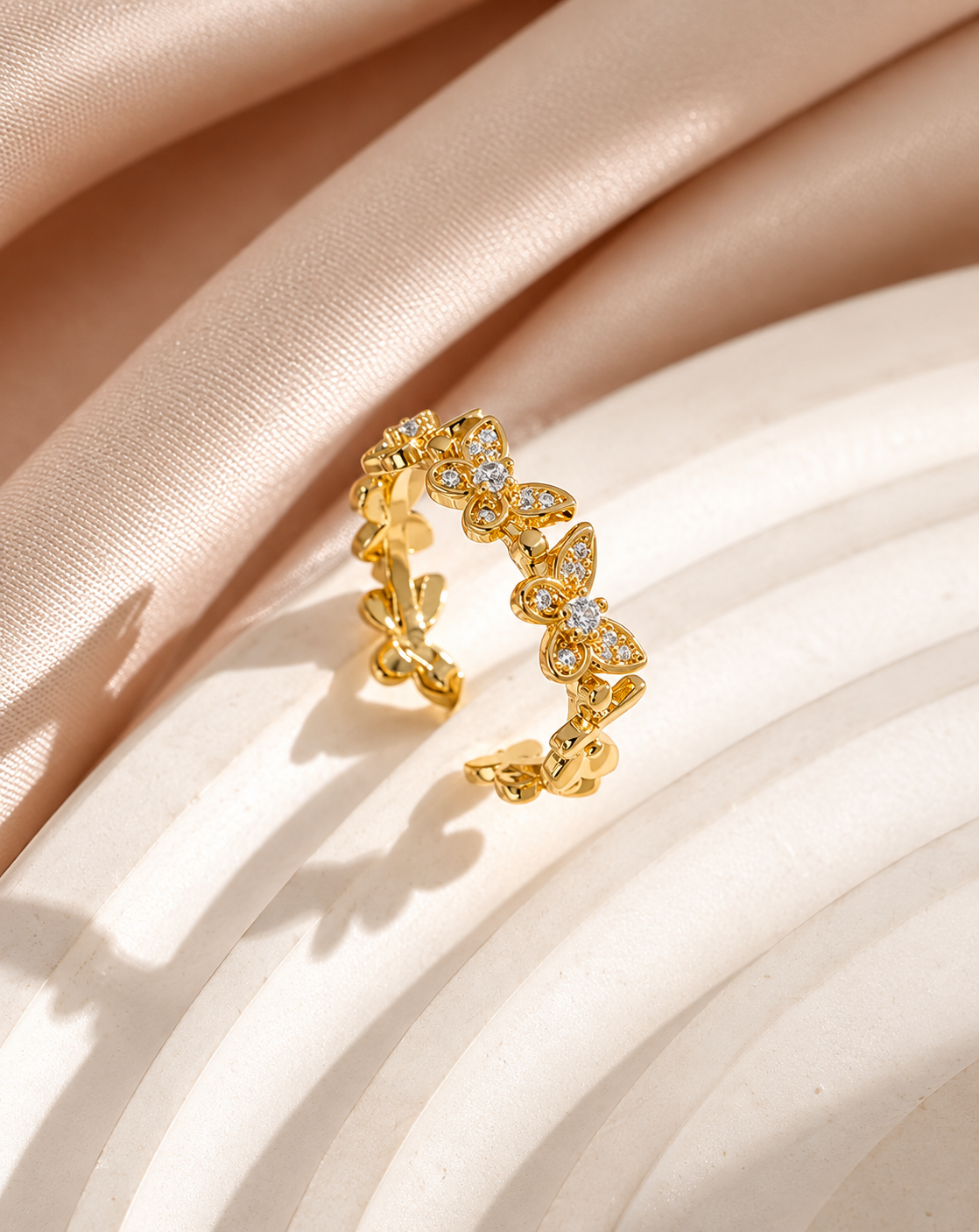 Gold Plated Crystal Butterfly Floral Open Ring for Women - product image 3
