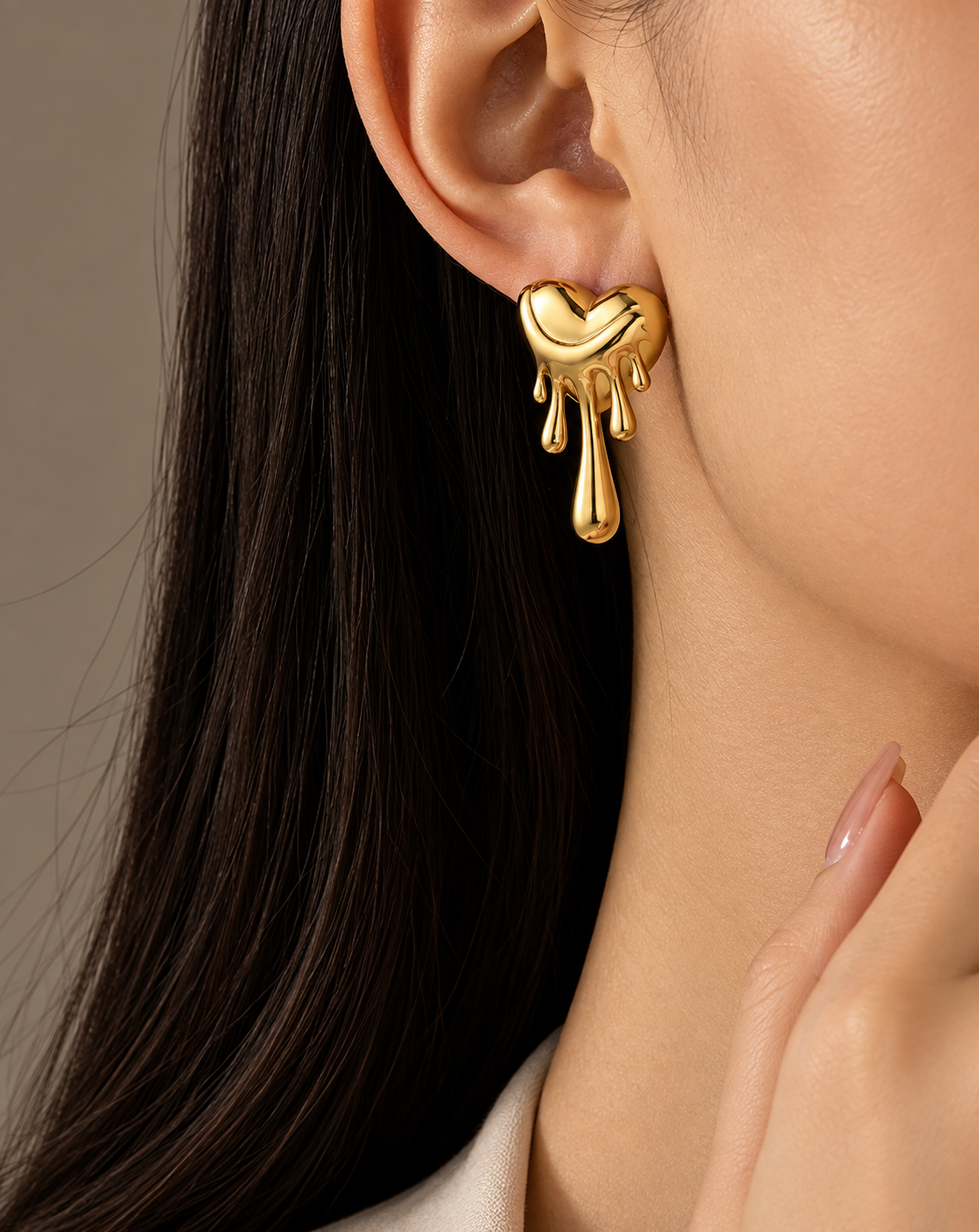 Gold Plated Dripping Heart Drop Earrings for Women - product image 2